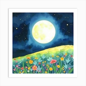 Full Moon In The Meadow Art Print