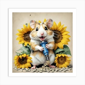 Hamster With Sunflowers 1 Art Print