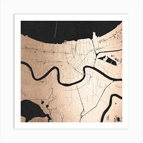 New Orleans Rose Gold On Black Street Map Art Print