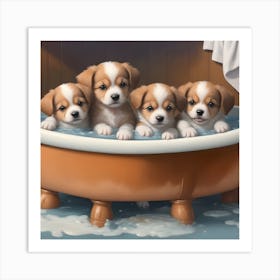Four Puppies In A Tub 1 Art Print
