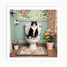 Cat Reading A Newspaper In Toilet (9) Art Print