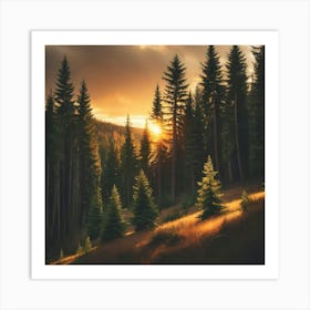 Sunset In The Forest Art Print