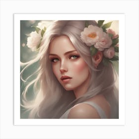 Beautiful Girl With Flowers Art Print