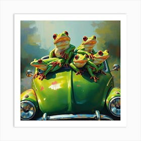 Frogs On A Car Art Print