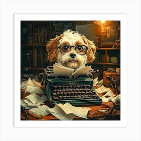 Funny Dog Writer Vintage Art Background 5 Art Print