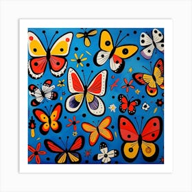 Butterflies On A Blue Background Art Print