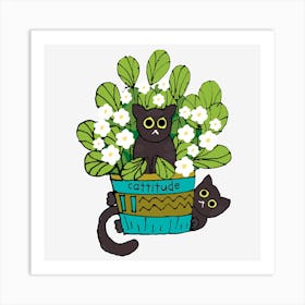 Black cats and planter Art Print