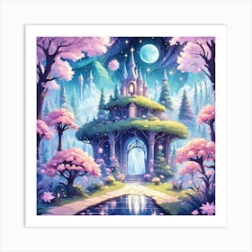 A Fantasy Forest With Twinkling Stars In Pastel Tone Square Composition 186 Art Print