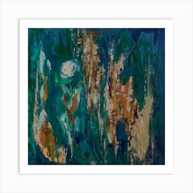 Wall Art, Abstract Painting in Blue with Pampas Grass Art Print