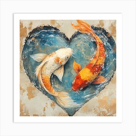 Koi Fish In Heart 2 Art Print