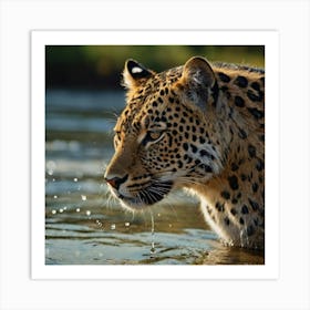 Leopard In Water Art Print