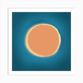 orange circle on dark blue background Art Print