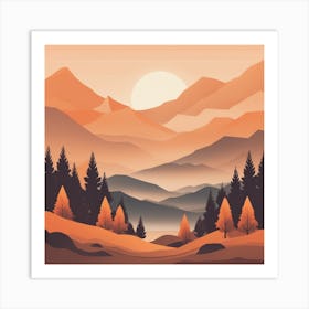 Misty mountains background in orange tone 121 Art Print