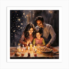 Family Celebrating Diwali Art Print