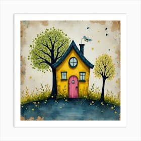 Whimsical House and Tree Painting Art Print