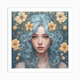 Blue Haired Girl Art Print