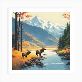 Elk By The River 1 Art Print