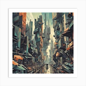 Dystopian Streetscape Cubism Style Art Print