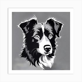 Border Collie, Black and white illustration, Dog drawing, Dog art, Animal illustration, Pet portrait, Realistic dog art Art Print