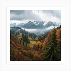 Autumn Landscape Panorama Tatra Mountains Embracing The Gentle Hues Of Fall Trees Awash With Orang Art Print