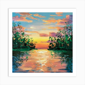 Sunset Over The Water Art Print