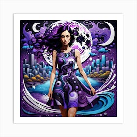 Psychedelic Girl In Purple Dress Art Print