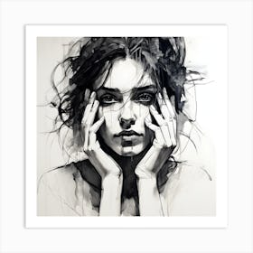 Depressed Woman Art Sketch By Csaba Fikker 5020 Art Print