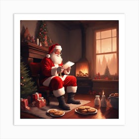 Santa Reading A Letter Art Print