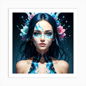 Blue Haired Girl Art Print