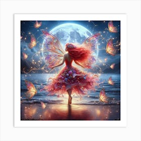 Red Hair Fairy With Lighting Bugs Art Print