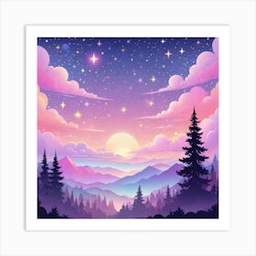 Sky With Twinkling Stars In Pastel Colors Square Composition 170 Art Print
