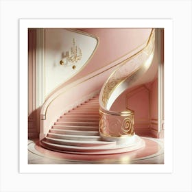 Pink And Gold Staircase Art Print