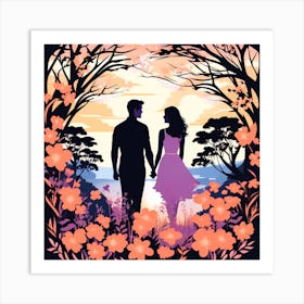 Silhouette of couple 1 Art Print