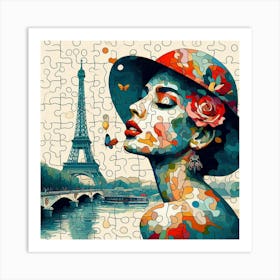 Abstract Puzzle Art French woman in Paris 2 Art Print