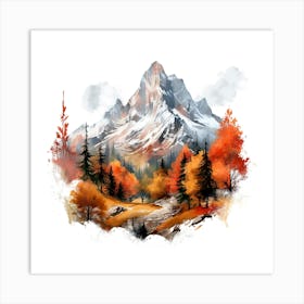 Autumn Mountain Landscape Watercolor Painting Art Print