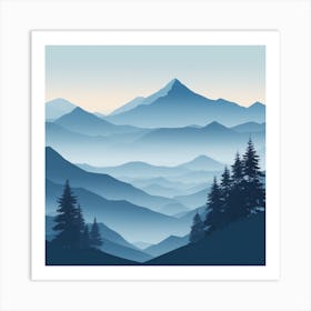 Misty mountains background in blue tone 91 Art Print