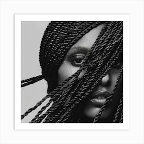 Black And White Portrait Of A Woman With Braids Art Print