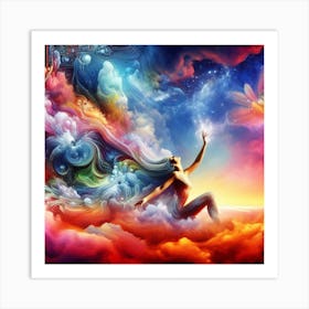 Dreaming Woman In The Clouds Art Print