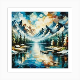 Montain lac oil painting abstract painting art 18 Art Print