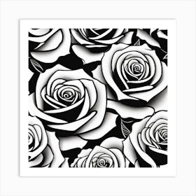 Black And White Roses Seamless Pattern Art Print