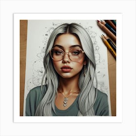 Portrait Of A Girl With Glasses Art Print