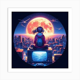 Anime Girl On Tv Art Print