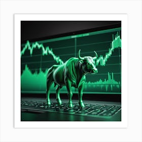 Stock Market Bull Market Trading Up Trend Of Graph Green Background Rising Price 3 Art Print