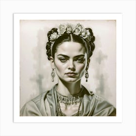 Chalk Painting Of Frida Kahlo Art Print