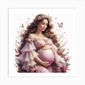 Pregnant Woman With Flowers Art Print