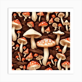 Seamless Pattern With Mushrooms 3 Art Print