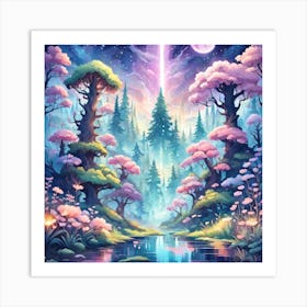 A Fantasy Forest With Twinkling Stars In Pastel Tone Square Composition 195 Art Print