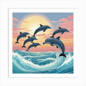 Sunset With Dolphin Art Print (2) Art Print