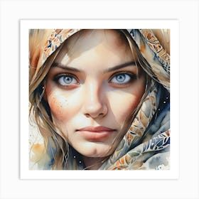 Portrait Of A Woman With Blue Eyes Art Print