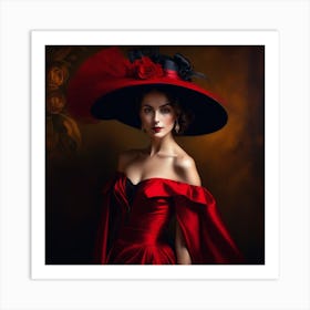 Beautiful Woman In A Red Dress Art Print